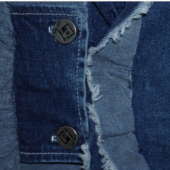 Pewter 90s Y2K Denim Cropped Ruffle Blazer Jacket Women’s M J.Lo Streetwear - Picture 11 of 13